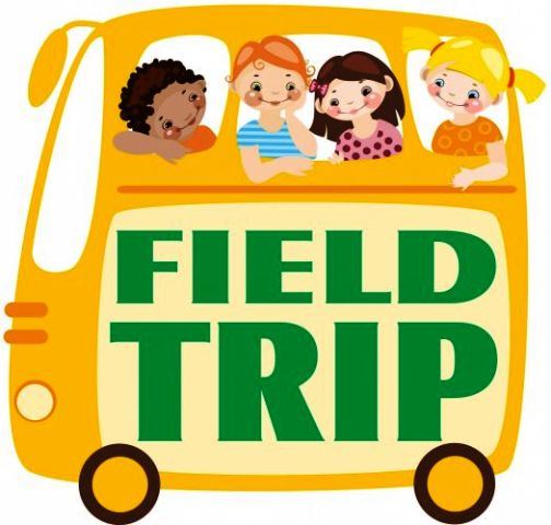 Cartoon image of kids on a school bus that reads, "Field Trip."