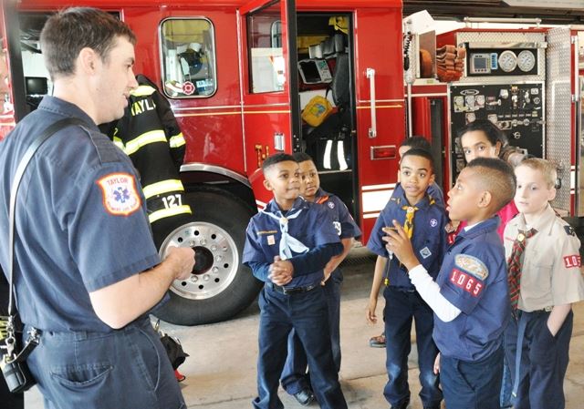 Fire Fighter Speaking to Cub Scouts
